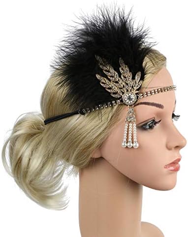 Прическа с кристали, украсени с пайети, вдъхновен от Великия Гэтсби 1920-те години, медальон с листа, перлена превръзка на главата,