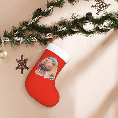 Вытатуированный Коледни Чорапи с Моржом 18 Инча, Коледен Окачен Чорап, Класически Празнични Украси, Чорапи
