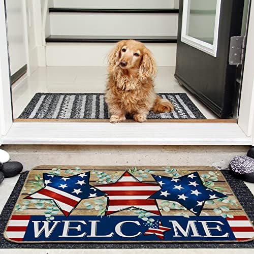 AnyDesign Патриотичен Добре дошли Мат Американския Флаг на Звезди Ленти Войлочный подложка за входната врата в селски стил на 4 юли Врата