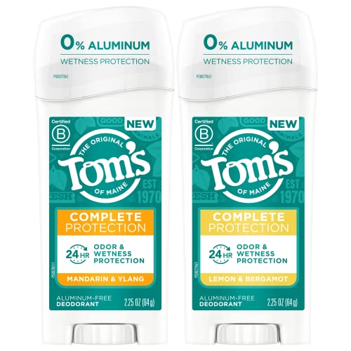 Натурален дезодорант Tom ' s of Maine Complete Protection, не съдържаща алуминий, в опаковка от 2 броя: Лимон и бергамот и мандарина, иланг,