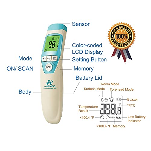 Безконтактен цифров инфрачервен термометър за челото Amplim 2-Pack Hospital & Medical Клас за бебета, деца и възрастни.