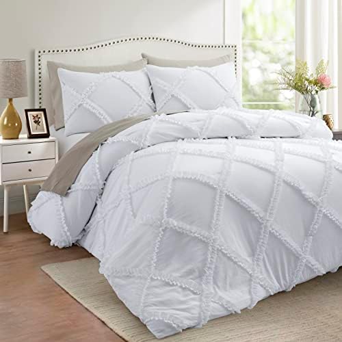 Комплект спално бельо King Size – 3 предмет, Селска комплект спално бельо, Покривки с волани, леко одеяло и калъфка за възглавница,