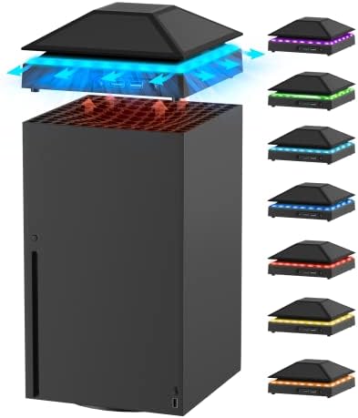 Охлаждащ вентилатор RTTACRTT за Xbox Серия X с регулируема ярък 7-цветен led подсветка, 3-степенна регулируема скорост на вентилатора