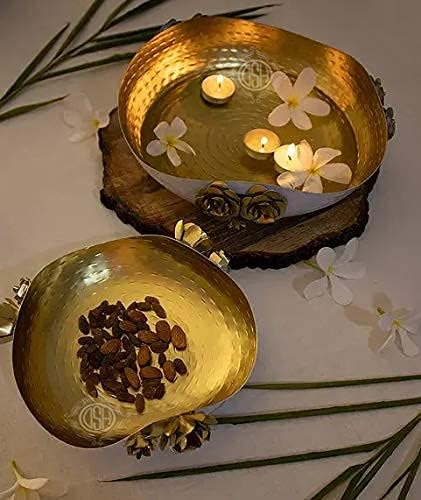 Радхна, Традиционен Южно-индийски Купата на Урли за домашен интериор, Комплект от 2-те цветя и Свещи за къщата, Дизайнерски Декора