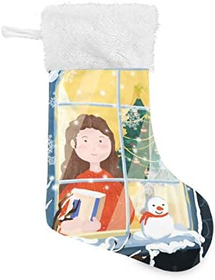 PIMILAGU на Момичето в прозореца на Коледната нощ Коледни Чорапи, 1 Опаковка 17,7 , Окачените Чорапи за Коледна украса