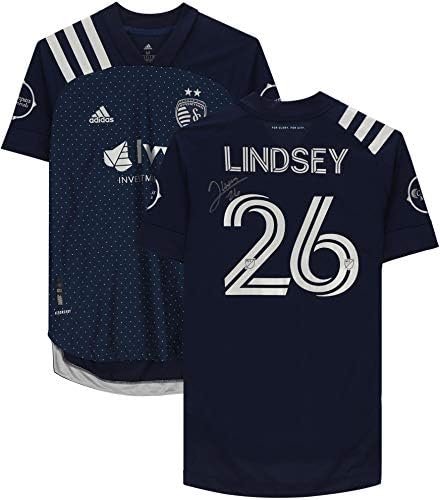 Джейлин Линдзи Спортинг Канзас Сити с автограф на мача -Използван е тъмно-синята фланелка №26 за сезона MLS 2020 г. - Футболни фланелки
