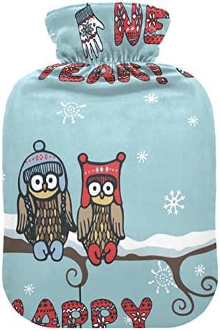 Бутилки с гореща вода с Капак Happy New Year Owl Пакет с Топла Вода за Облекчаване на болка, Главоболие, Горещи опаковка от 2 Литра