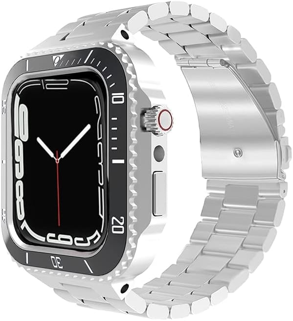 HOUCY 44 мм Луксозен комплект модове за Apple Watch Band 8 7 45 мм Метална рамка за iwatch series 6 SE 5 4 Силиконов каишка Стоманен