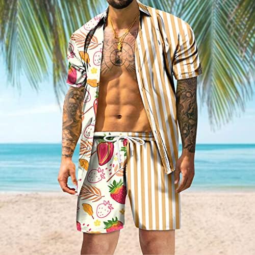 Мъжки Спортен костюм, Комплекти от 2 теми, Риза с къс ръкав копчета и Свободни Панталони, Комплект за Йога с Тропически принтом