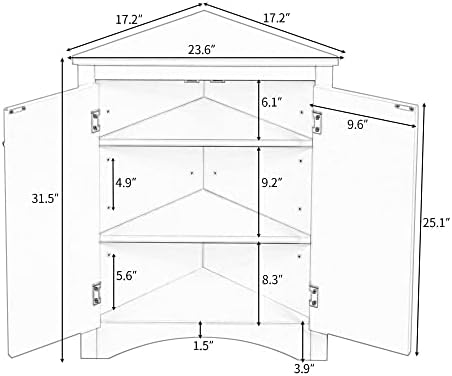 Merax, сиво ъглов гардероб с регулируеми рафтове за съхранение в банята с две врати, самостоятелен