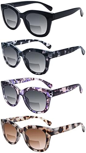 COJWIS 4 опаковки Бифокальных Слънчеви очила за четене, за Жени и за мъже, защита от ултравиолетови лъчи за пружинном Панта, Стилни