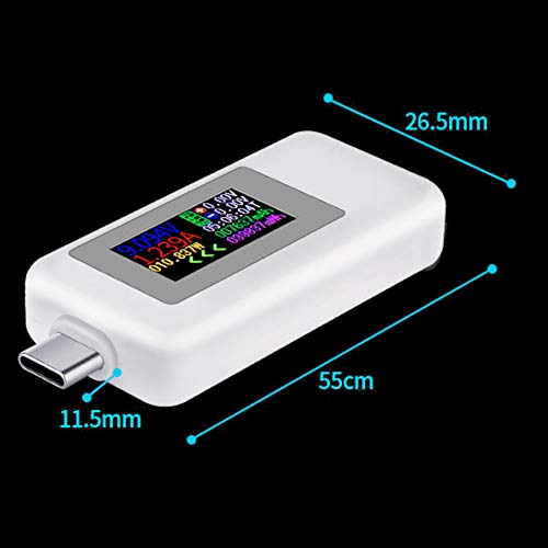 JacobsParts Тестер мощност USB Type-C Измерване на напрежение, ток, капацитет 4-30 В 5А USB-C Мултицет Волтметър Амперметър (Бял)