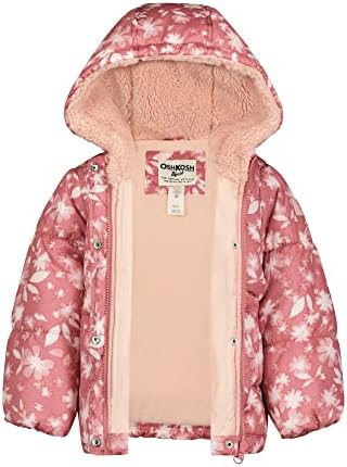 Oshkosh B ' sofia / зимно палто с качулка за малки момичета, Розово Със Стилен цветен печат по цялата дължина