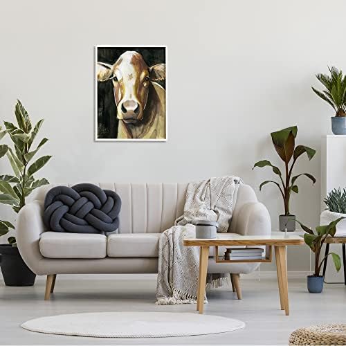 Stupell Industries Селски Портрет на Едър Рогат добитък от Херефорда, Картина С Изображение на Крава В Селска Ферма, Стенно Изкуство в Бяла