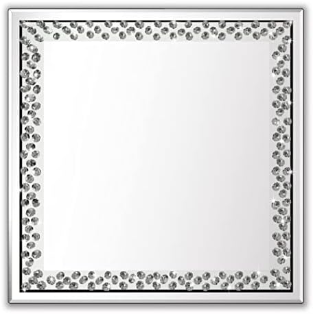 ALLARTONLY Bling Стилно прекрасно квадратно сребърно 24-инчов стенно огледало за Суета, начало декор, монтиране на украса, кристално