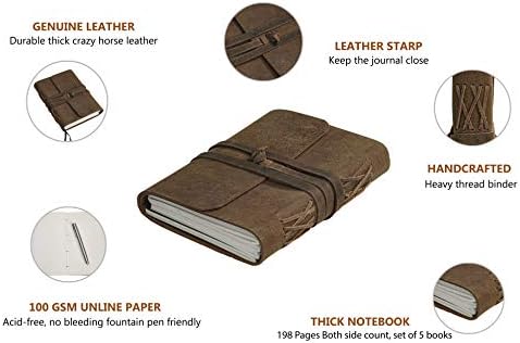 hlc Leather Journal Списание в кожени корици за мъже и жени (6x8 инча), Дневник за писма, Реколта Кожени списания, Поетичен дневник от