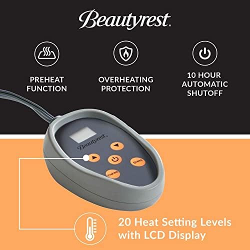Матрак цилиндър Beautyrest от памук с подгряване - Топло за легла с регулатор на 20 Настройки за отопление, таймер за автоматично