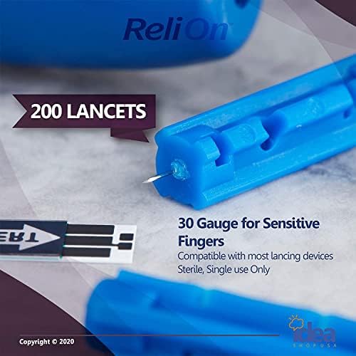 Тънки ланцети ReliOn 30-ти калибър, за чувствителни пръсти, комплект, с тегло 200 карата с изключителен ръководството на погрижи се