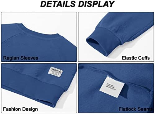 MAGCOMSEN Мъжки Блузи, с кръгло деколте, Лесен Гофрети Вязаный Пуловер, Ежедневни Ризи-Блузи с дълъг ръкав
