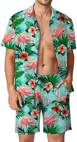 LUJENGEFA/Мъжки Комплекти Хавайски Ризи и Шорти от 2 теми с Цветен Тропически Принтом, Костюми Копчета за Почивка на Плажа