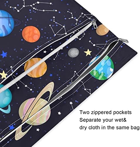 ZZXXB Space Planet Водоустойчив Влажна Чанта за многократна употреба Текстилен Влажна Пелена Суха Чанта с Джоб с Цип за Пътуване,