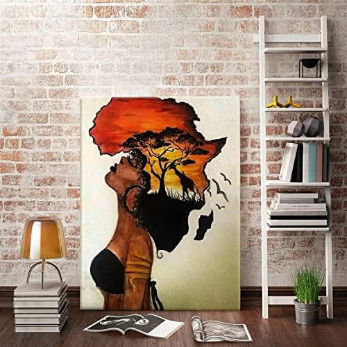 Афроамериканское Монтиране на Изкуството в рамка Плакати Тоскующая за Дома Африканска Жена, Картина върху Платно, Черна