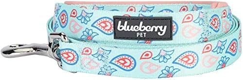 Каишка за кучета Blueberry Пет 5 Цвята с Флорални Принтом Пейсли, Мека и Удобна дръжка, 4 фута x 1 инч, Пастельно-Син, Голям, Каишки