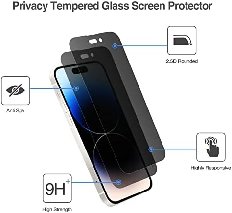 ProCase (2) Защитно фолио за екран за поверителност за iPhone 14 Pro 2022 Защитно Фолио от тъмно закалено стъкло 9H Anti Spy за