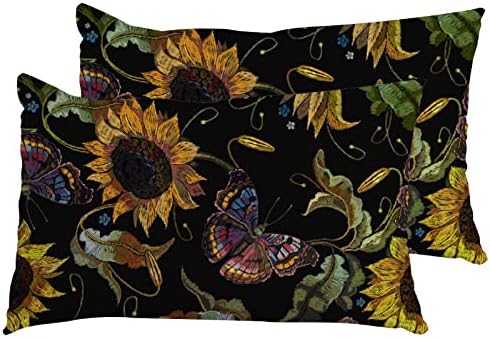 Меки Калъфки XOLLAR размер Queen Size 20x30 в комплект от 2 части със Слънчогледи и Пеперуди, Калъфка за Възглавница, Защитен Калъф за дивана-легло