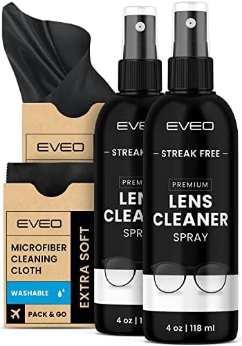 Спрей за почистване на очила EVEO - Технология без разводите с кърпа за почистване от микрофибър - Комплект за почистване на очила - Спрей