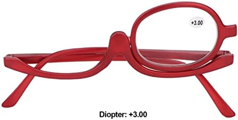 Увеличителни Очила за грим с една леща, Въртящи се на Модни Очила за грим на очите за жени, Червени Очила (+ 3,00), Увеличителни Очила За грим