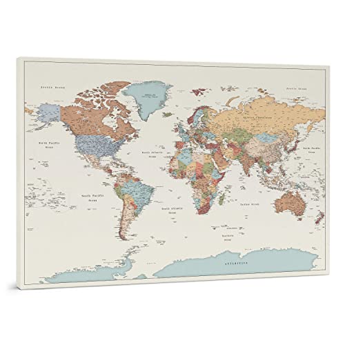 Карта за пътуване в булавках - Подробна карта на света, с щифтове - Карта на платно, която може да се мотае и да маркирате игли места,