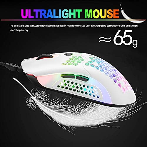 Жичен Лека Детска мишката 65G, 26 Игрални USB мишки с RGB подсветка и програмируем движеща сила на 7 бутона, PAW3325 12000 точки