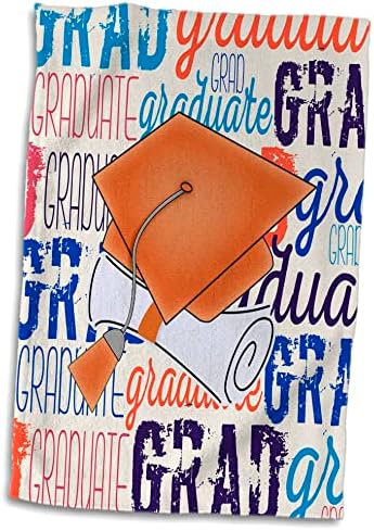 3dRose - Дизайн бала от Бевърли Търнър - Ярко-Оранжева выпускная шапчица и Диплома, цветни деления надписи - Кърпи (twl-255982-1),