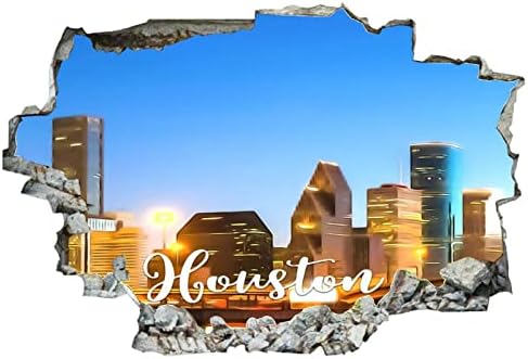 COCOKEN Градски пейзаж Хюстън 3D Счупени Стикери за стена Американски щата Тексас Хюстън 24x16 Инчов Подвижен Стикер на стената,