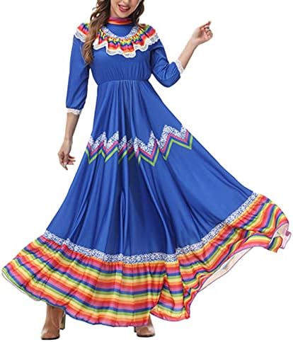 TSSOE Женски Мексикански Танц Рокля Cinco De Mayo Fiesta Dress Meciscan Традиционното Дантелено Рокля Senorita