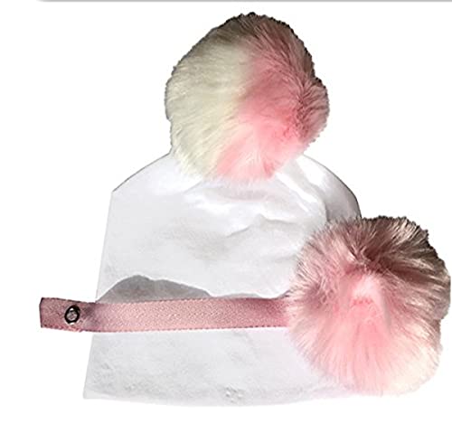 Разход Подаръчен комплект Babykidsbargains под формата на Шапки и щипки за коса с помпоном, Бял / Розов