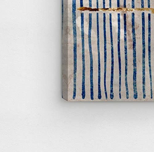 Марка – Стенен монтаж на художествени елементи с нитове в синята лента и златен принтом върху платно, 36 x 24