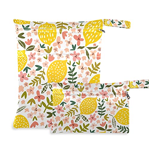 чанта за влажни сушене xigua Lemon Flowers, 2 опаковки, Водоустойчив Подвесная Тъканно Чанта-Органайзер за Пелени с Два джоба с цип