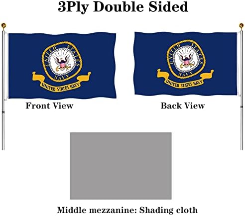 Hypoth Двустранен Флаг на Военно-морския флот с емблемата на САЩ 3x5, устойчиви на избледняване от виолетови, 3Ply Знамена USN, Двойна