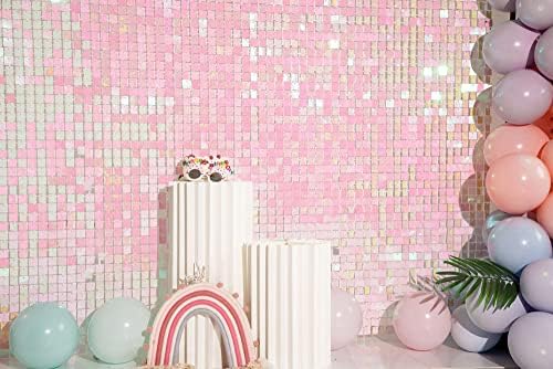 Блестящо стенни тапети Панел 24ШТ Квадратен розово блестящ Блестящ фон, Декор за Сватба, Годишнина, бижута парти по случай