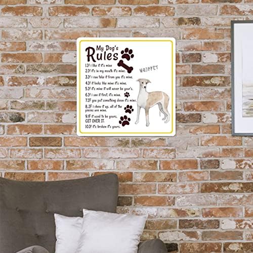 Alioyoit Правила на Кучето ми е Забавно Куче-Метална Табела с Надпис Pet Dog Врата Закачалка Антикварен Метален Плакат Проблемната
