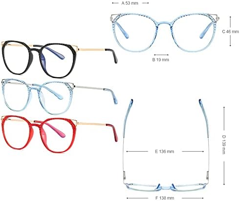 Очила за четене RESVIO Cat Eye за Жени с кутия пролетта Панти, Квадратни Метални Очила за четене Ръчно изработени, Прозрачно Синьо
