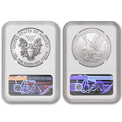 2021 (W) Комплект от (2) сребърни монети Американски Орел MS-70 тегло 1 унция (тип 1 и тип 2 - Чеканятся на монетния двор на Уест Пойнт