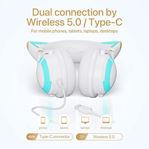 Сгъваема детска слушалки YOWU RGB Cat Ear Headphone 3G Wireless 5.0 съраунд звук 7.1, вграден микрофон и индивидуално осветление и ефекти