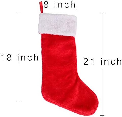 Коледни Чорапи DearHouse, 4 опаковки, 21 инча, Класически Червени и Бели Плюшени Мерсеризованные Кадифени Чорапи от Полиестер,