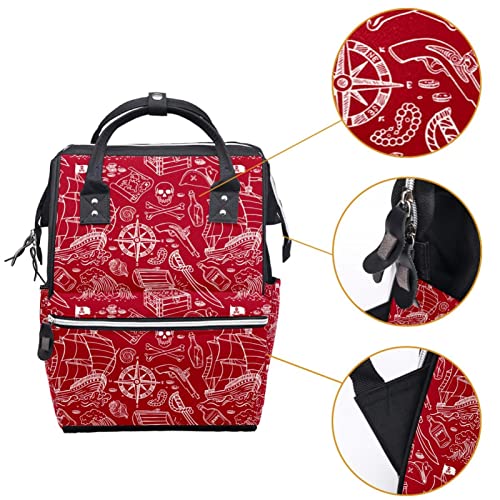 Чанта за Памперси Раница, Пиратски Модел Червено Преносим Лагер Просторен Пътен Пелена за мама и Татко