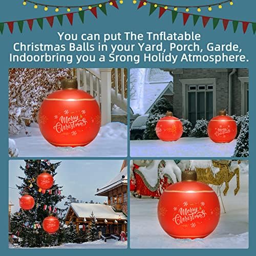Надуваем Коледна топка от PVC, 24-Инчов Нажежен Коледна Топка, Украсена с Надуваеми Коледни Топки, Украшение на открито с led осветление