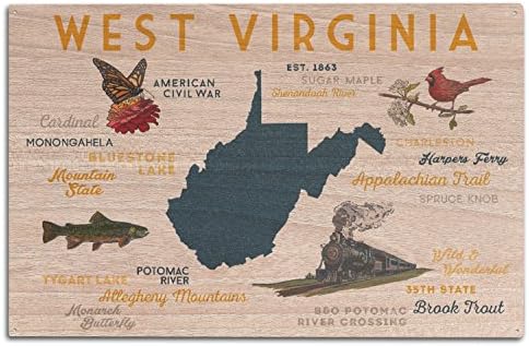 Западна Вирджиния, Типография и Икони, Стенни знак от Бреза дърво (декорация за дома в селски стил 10x15, Готови изкуство