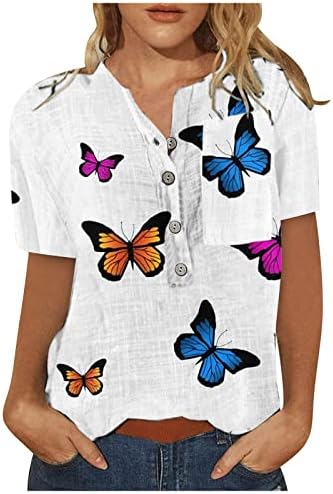 Дамски тениски за почивка на копчета, Блузи с къс ръкав, Ризи с кръгло деколте и Папийонка, Тениски с Абстрактен Художествен Принтом, 2023